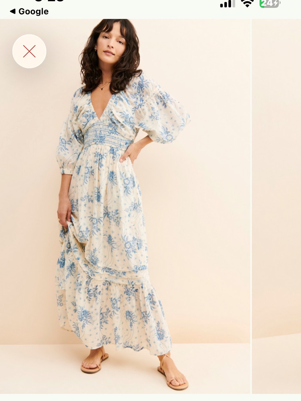 Anthropologie Golden Hour Maxi Dress with Blue Floral Print